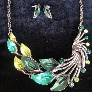Peacock inspired necklace and earring set